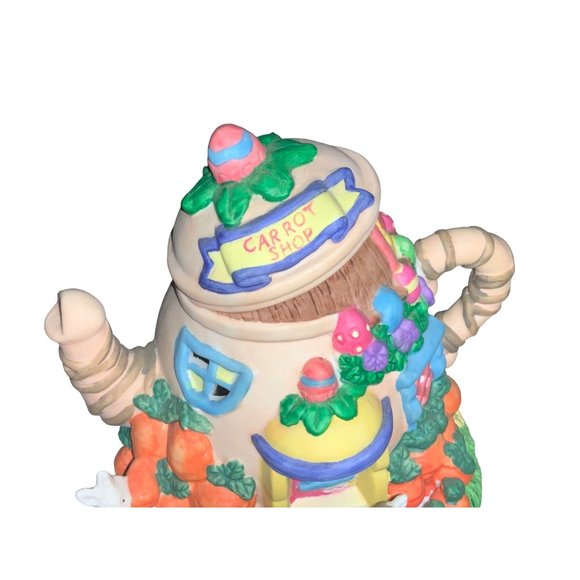 Easter Jubilee Carrot Shop Porcelain Teapot Village House - Picture 3 of 14